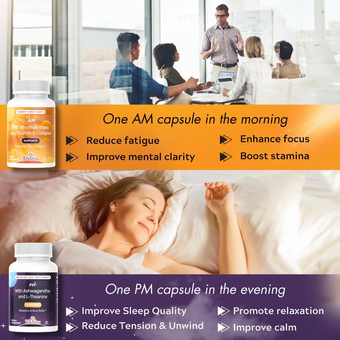 Multivitamínico AM PM - Suplemento Día y Noche con Rhodiola Rosea, L-Theanina y Ashwagandha