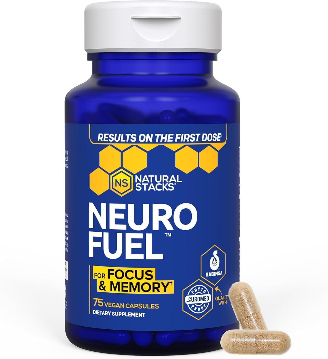 Natural Stacks NeuroFuel Original - Suplemento Nootrópico para la Concentración y Memoria - 75 Cápsulas