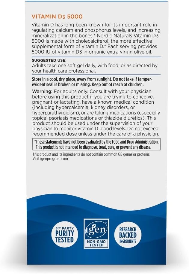 Nordic Naturals Vitamina D3 5000 UI, Sabor Naranja - 120 Mini Cápsulas Blandas