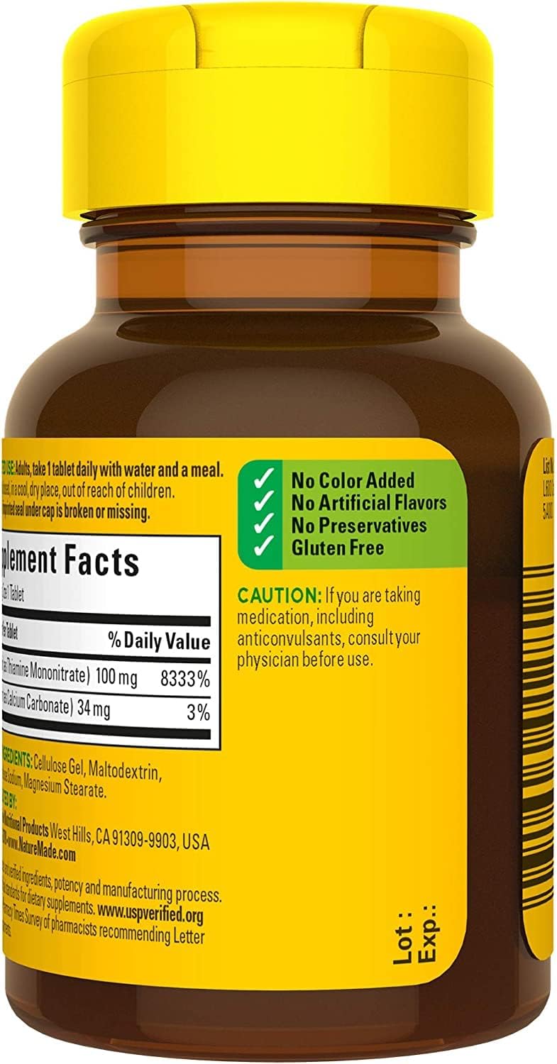 Nature Made B1 100 mg, 100 Comprimidos (Paquete de 5)