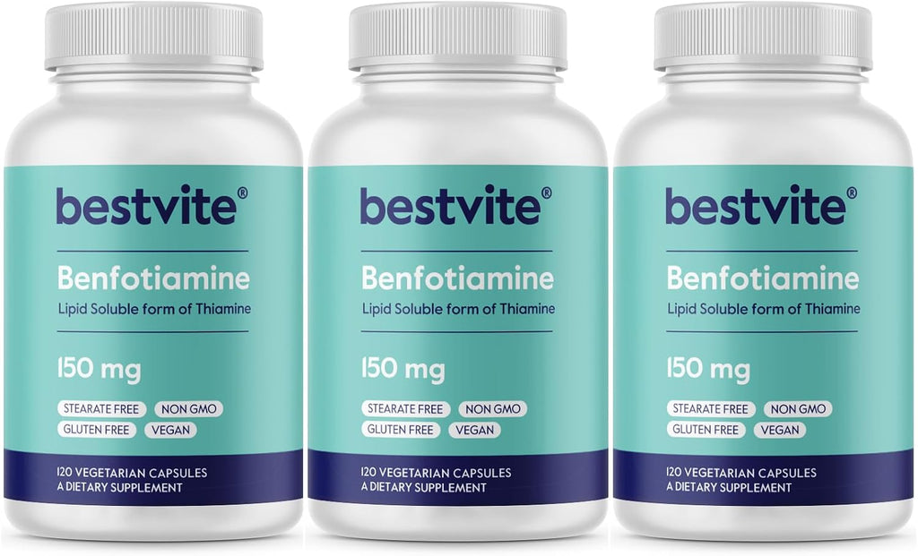 BESTVITE Benfotiamina 150mg (240 Cápsulas Vegetarianas) - Sin Estearatos - Sin Dióxido de Silicio - Vegano - Sin OGM - Sin Gluten