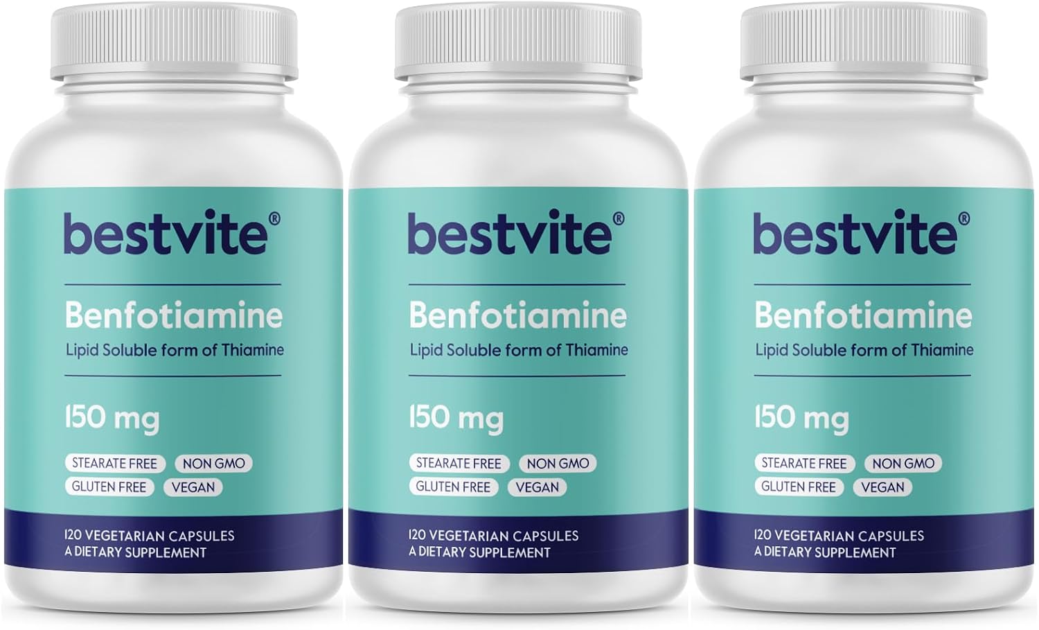 BESTVITE Benfotiamina 150mg (240 Cápsulas Vegetarianas) - Sin Estearatos - Sin Dióxido de Silicio - Vegano - Sin OGM - Sin Gluten