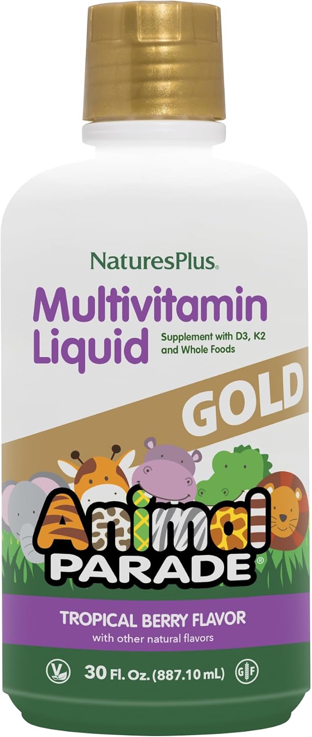 NaturesPlus Animal Parade Gold Children's Liquid Multivitamin - 16 fl oz, Pack of 2 - Natural Tropical Berry Flavor - Gluten Free, Vegan - 64 Total Servings