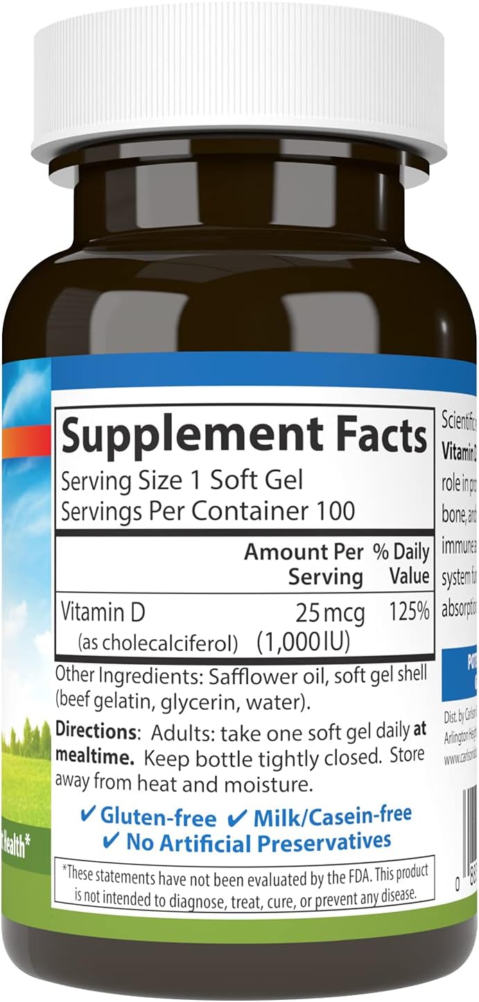 Carlson Vitamina D3 1000 UI – 100 Cápsulas Blandas