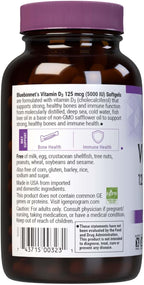 Bluebonnet Nutrition Vitamina D3 5000 UI Cápsulas Blandas, 250 Cápsulas