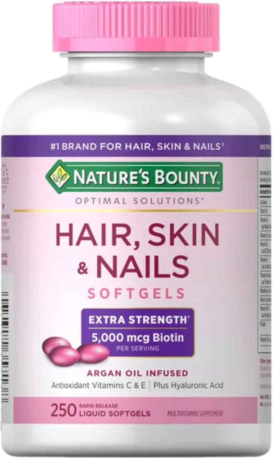 Nature's Bounty Optimal Solutions Extra Strength Hair Skin & Nails, 5000 mcg de Biotina, 150 Cápsulas Blandas (Pack de 3)