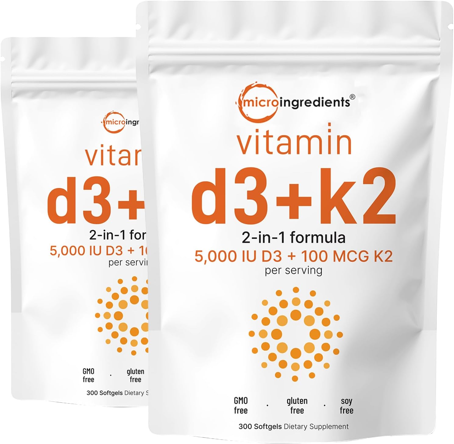 Micro Ingredients Vitamina D3 5.000 UI + K2 MK-7 100 mcg, 300 Cápsulas Blandas