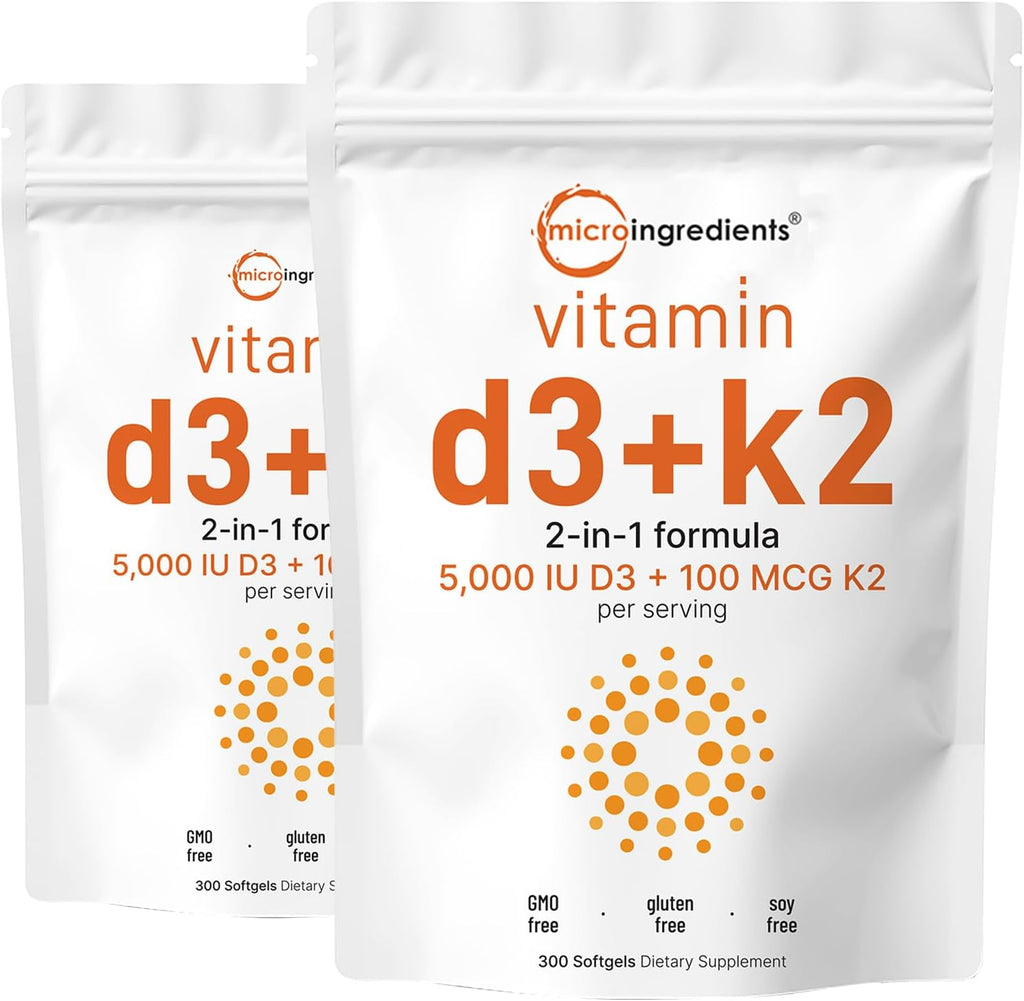 Micro Ingredients Vitamina D3 5000 UI + K2 MK-7 100 mcg, 600 Cápsulas Blandas