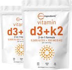 Micro Ingredients Vitamina D3 5000 UI + K2 MK-7 100 mcg, 600 Cápsulas Blandas