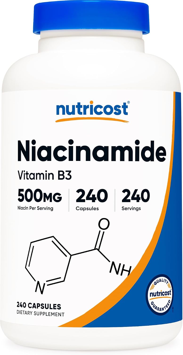 Nutricost Niacinamida (Vitamina B3) 500mg, 240 Cápsulas - Sin Enrojecimiento, No Transgénico, Sin Gluten