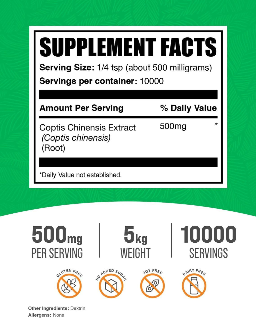 BulkSupplements.com Extracto de Coptis Chinensis en Polvo - Suplemento de Berberina, Vegano y Sin Gluten, 500 mg por Ración, 1 kg (Paquete de 5)