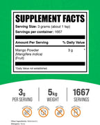 Polvo de Mango - Mango Fruit Powder - Sin Gluten y Sin Azúcar, 3g por Ración, 1667 Raciones, 5kg (Pack de 5)