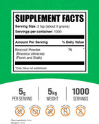 BulkSupplements.com Polvo de Brócoli - Suplemento de Sulforafano, Vegano y Sin Gluten, 5g por Porción, 1kg (Paquete de 5)