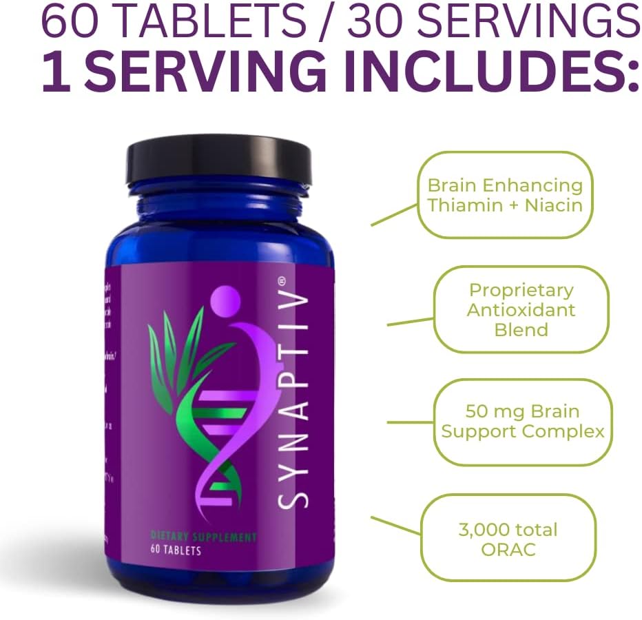Youngevity Synaptiv Brain Support - 12 in 1 - Brain Supplement with Ginkgo, Huperzine, Bacopa and Antioxidants - 60 Tablets (2-Pack)