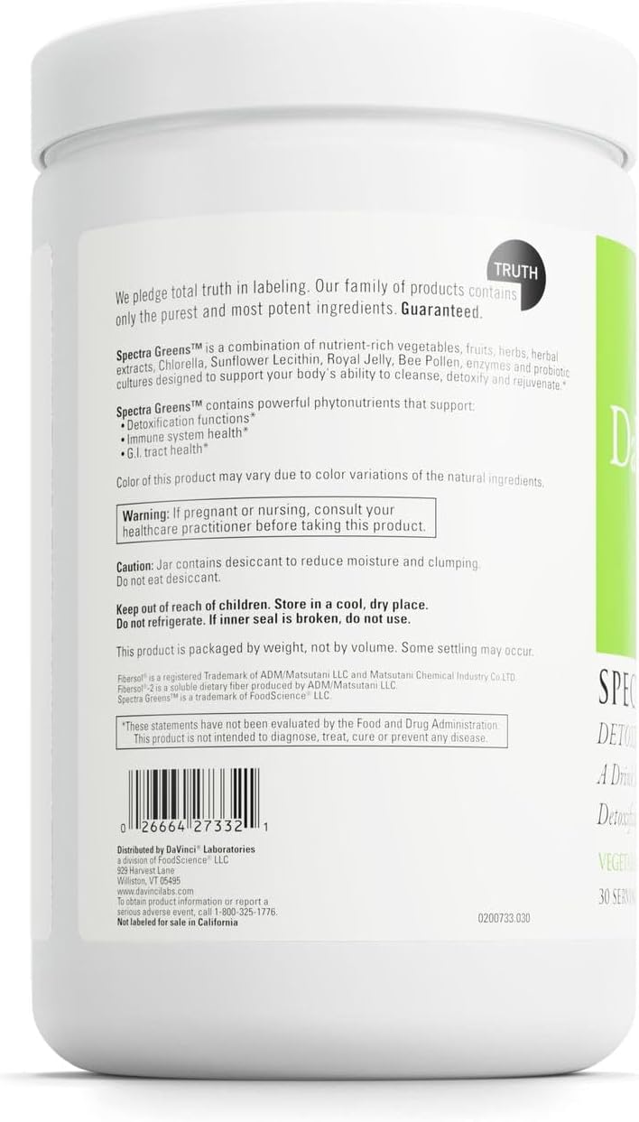 DAVINCI Labs Spectra Greens Detoxifier - Suplemento Verde Detox con Probióticos y Enzimas Digestivas (356.25 g, 30 porciones)