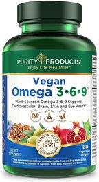 Purity Products Omega 3-6-9 Vegano - Complejo 5 en 1 de Ácidos Grasos Esenciales - 180 Cápsulas Blandas