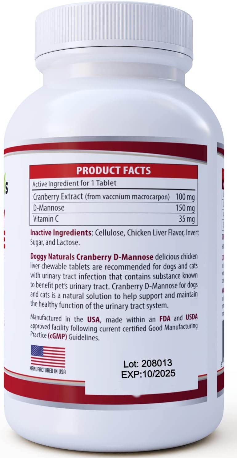 Cranberry D-Mannose para Perros y Gatos - Apoyo para el Tracto Urinario - 60 Comprimidos Masticables