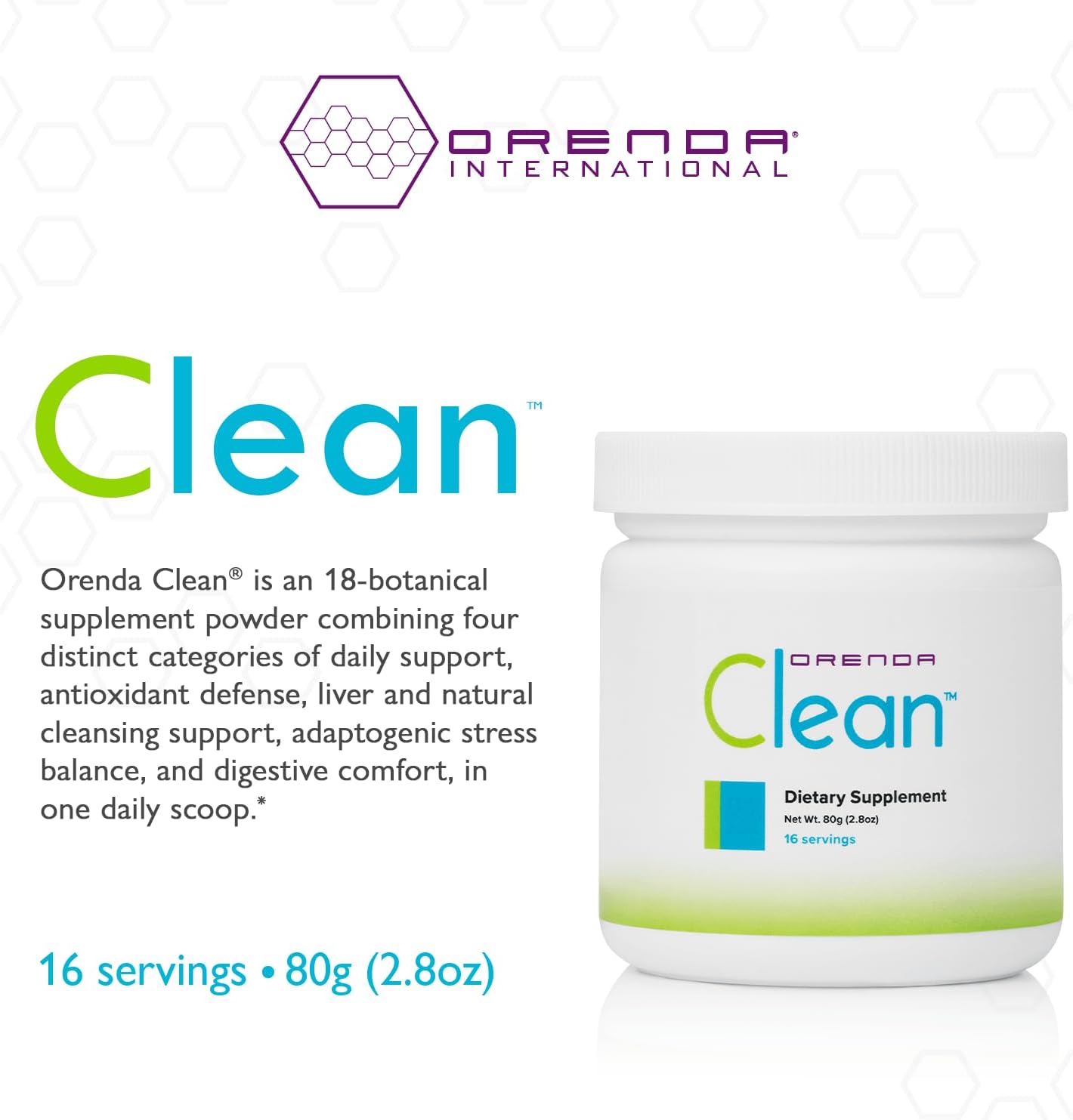 Orenda Clean® 18-Botanical Supplement Powder with Serrapeptase & Milk Thistle, Aronia Berry, Turmeric & Ashwagandha, Liver Support 80g