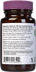 Vitamin K2 (Menaquinone-7) 100 mcg, 50 Vegetarian Capsules - BlueBonnet