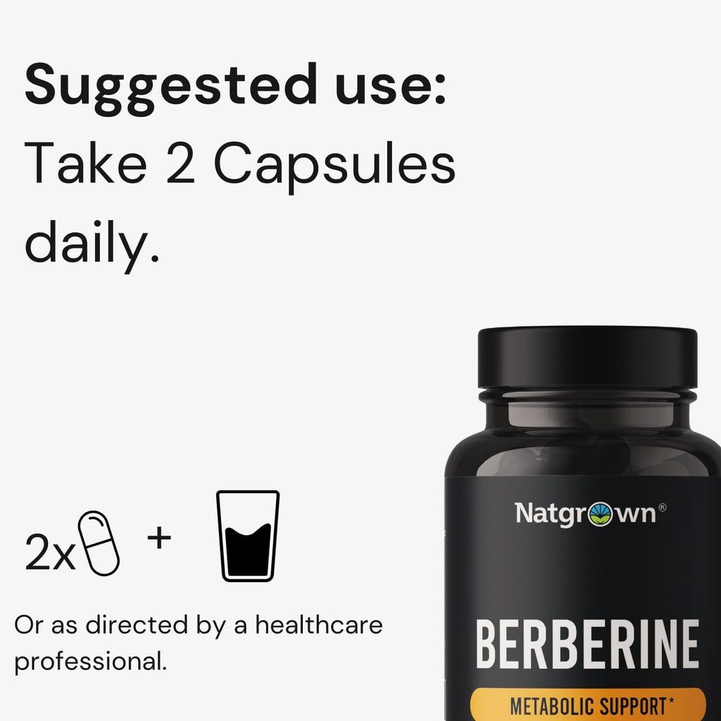 Natgrown Berberine Supplement - Berberine HCl 1200 mg por ración - Vegano, Sin Gluten, No GMO - 60 Cápsulas