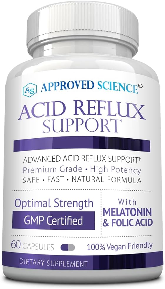Approved Science® Acid Reflux Support - Apoyo para el Reflujo Ácido con Melatonina, Raíz de Malvavisco, L-Taurina - 60 Cápsulas Veganas