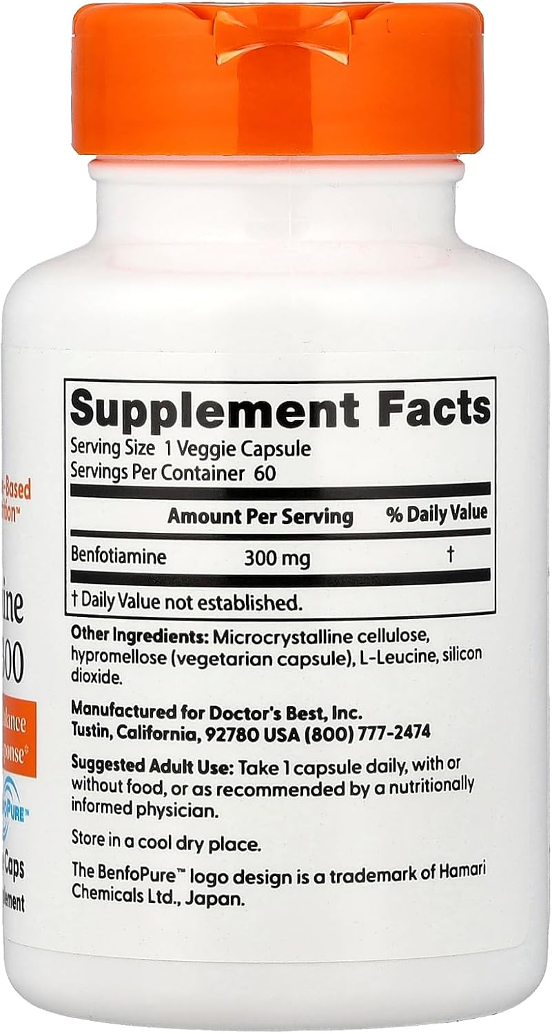 Doctor's Best, Benfotiamina con BenfoPure, 300 mg, 60 Cápsulas Vegetales