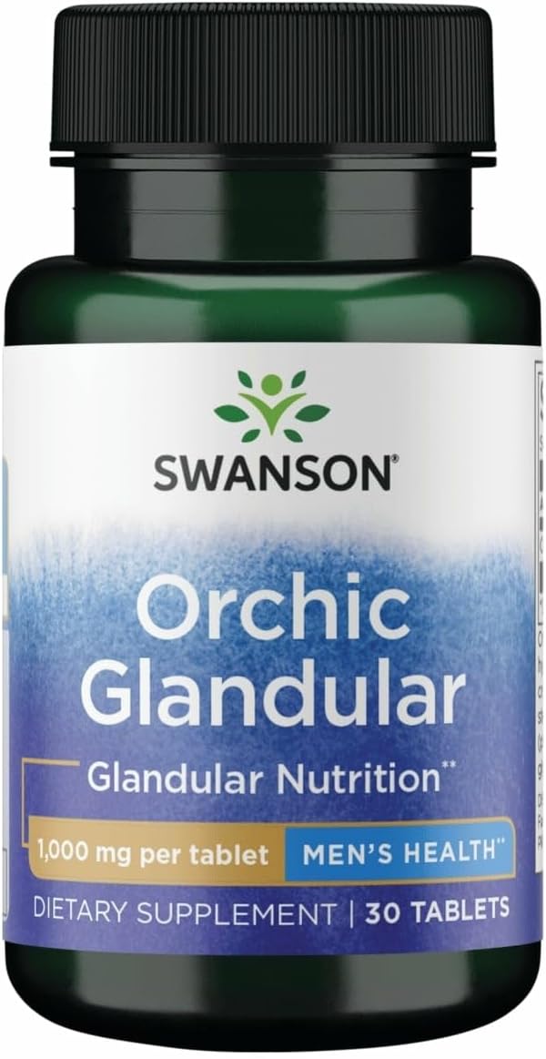 Swanson Orchic Glandular - Suplemento Glandular para la Salud Masculina, 1 g, 30 Comprimidos