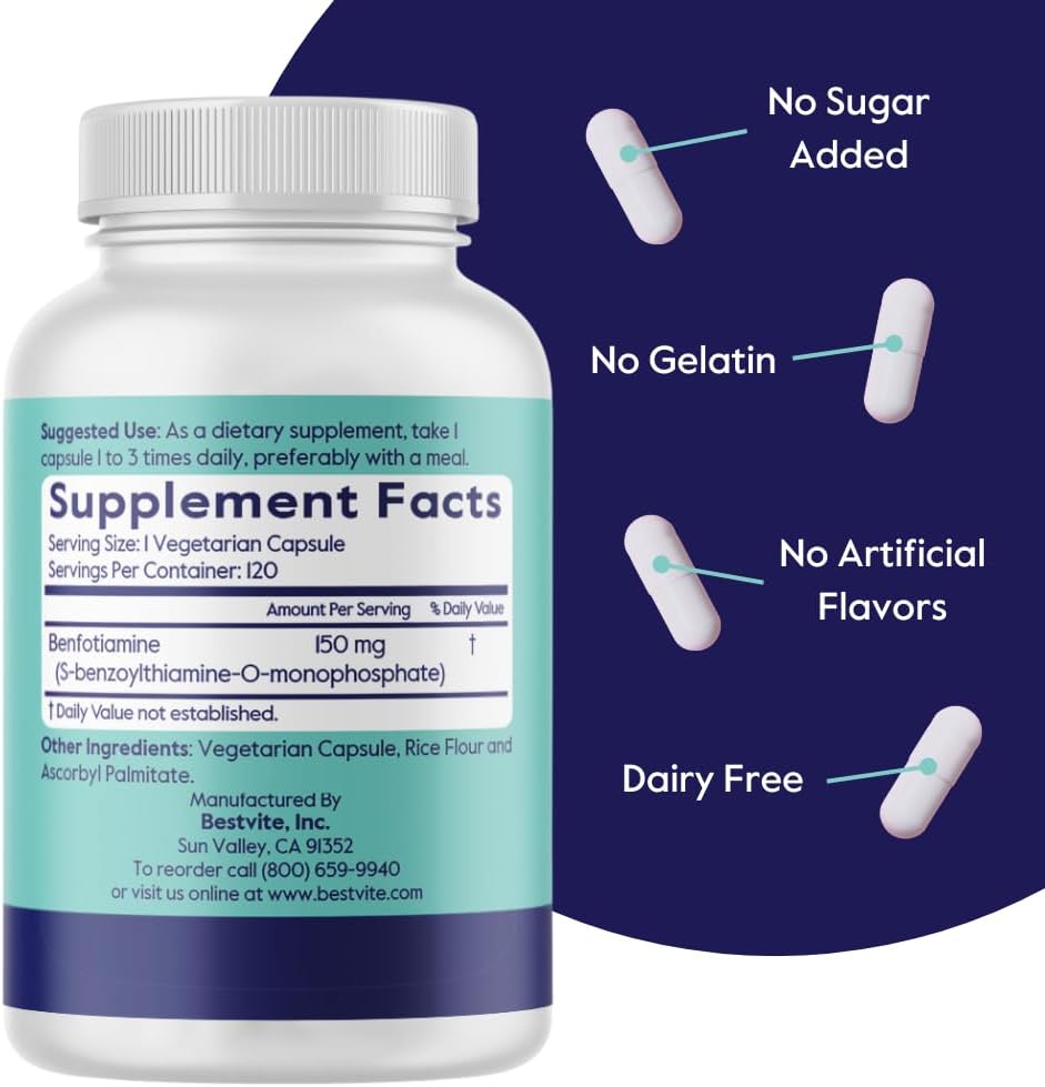 BESTVITE Benfotiamina 150 mg, 120 Cápsulas Vegetales