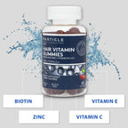 Particle Gominolas para el Cabello Hombre, Suplemento Vegano y Sin Gluten con Vitamina C, Biotina, Zinc y Vitamina B12, Apoyo Diario para el Cabello y Bienestar, Sabor Cereza, 60 Gominolas, 1 Mes