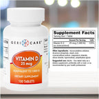 GeriCare Vitamina D 25 mcg (1000 UI) - 100 Comprimidos para Huesos e Inmunidad