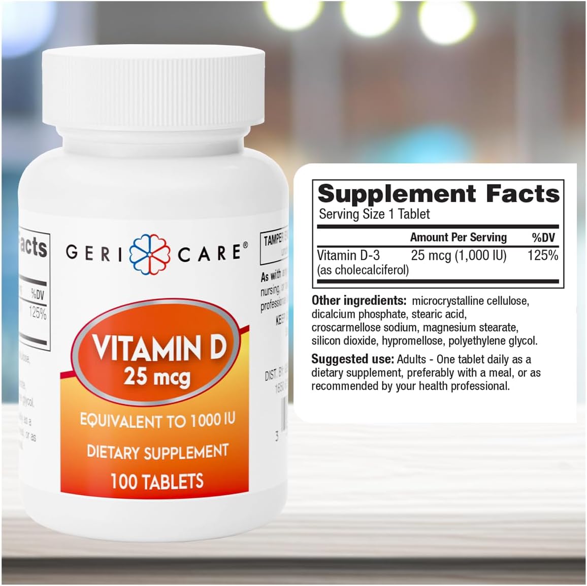 GeriCare Vitamina D 25 mcg (1000 UI) - 100 Comprimidos para Huesos e Inmunidad