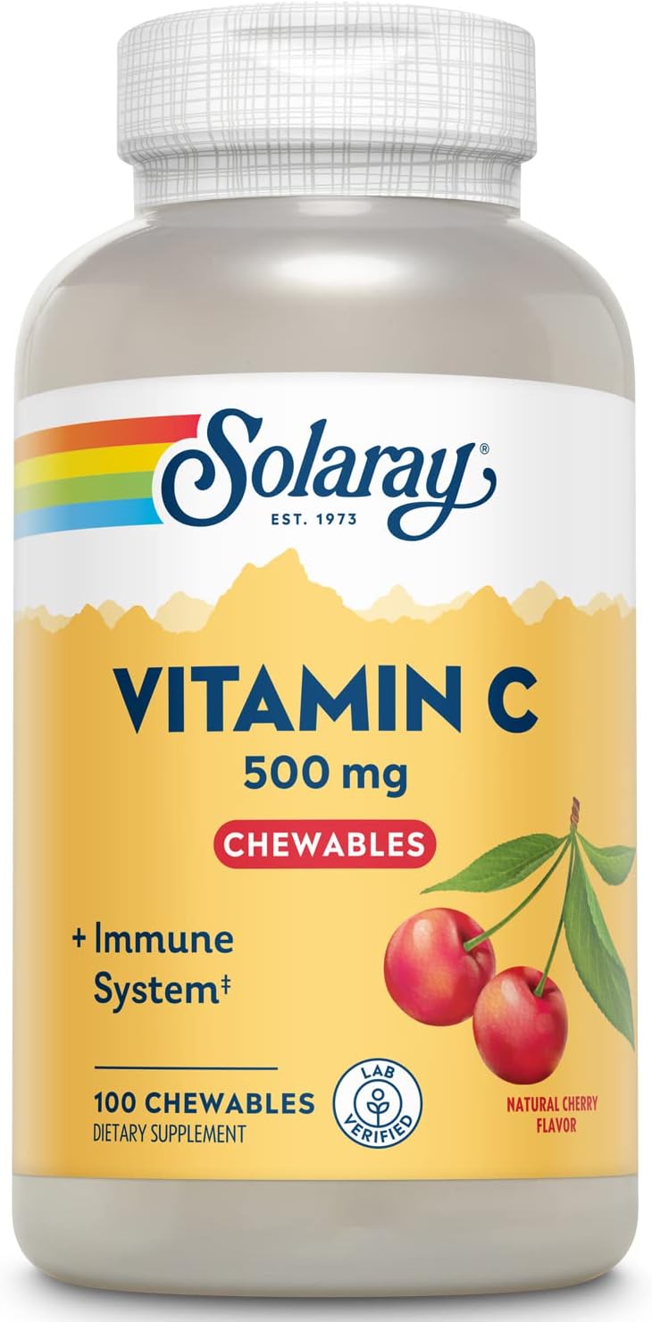 SOLARAY Vitamina C Masticable con Rosa Mosqueta y Acerola - 485 mg - 100 Comprimidos