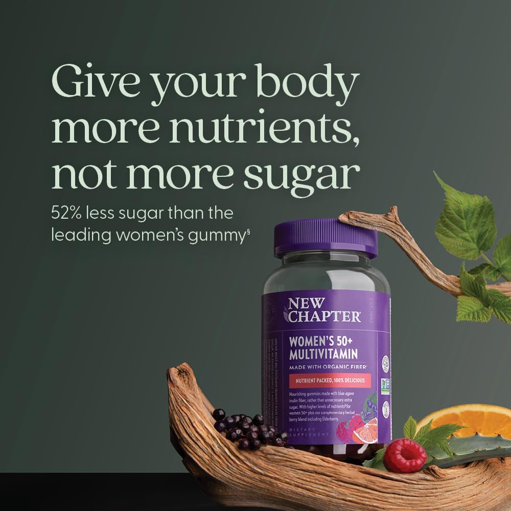 New Chapter Women's 50+ Gominolas Multivitamínicas – 52% Menos Azúcar, Vitaminas para un Envejecimiento Saludable con Vitamina C, Vitaminas B y Zinc, Sin Gluten, Sabor a Bayas y Cítricos, 90 unidades