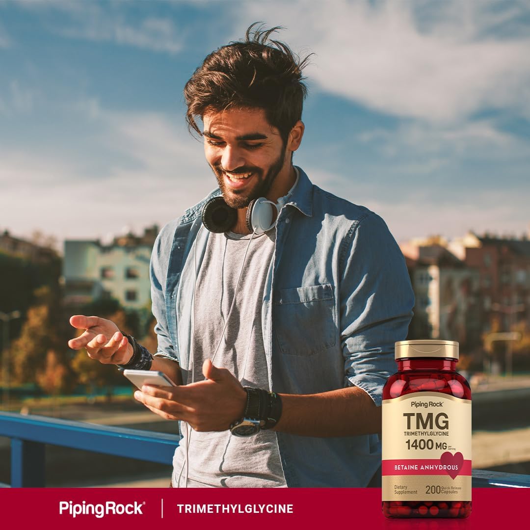 Piping Rock TMG Trimethylglycine | 1400 mg | 200 Cápsulas | Betaine Anhydrous Supplement | No Transgénico, Sin Gluten