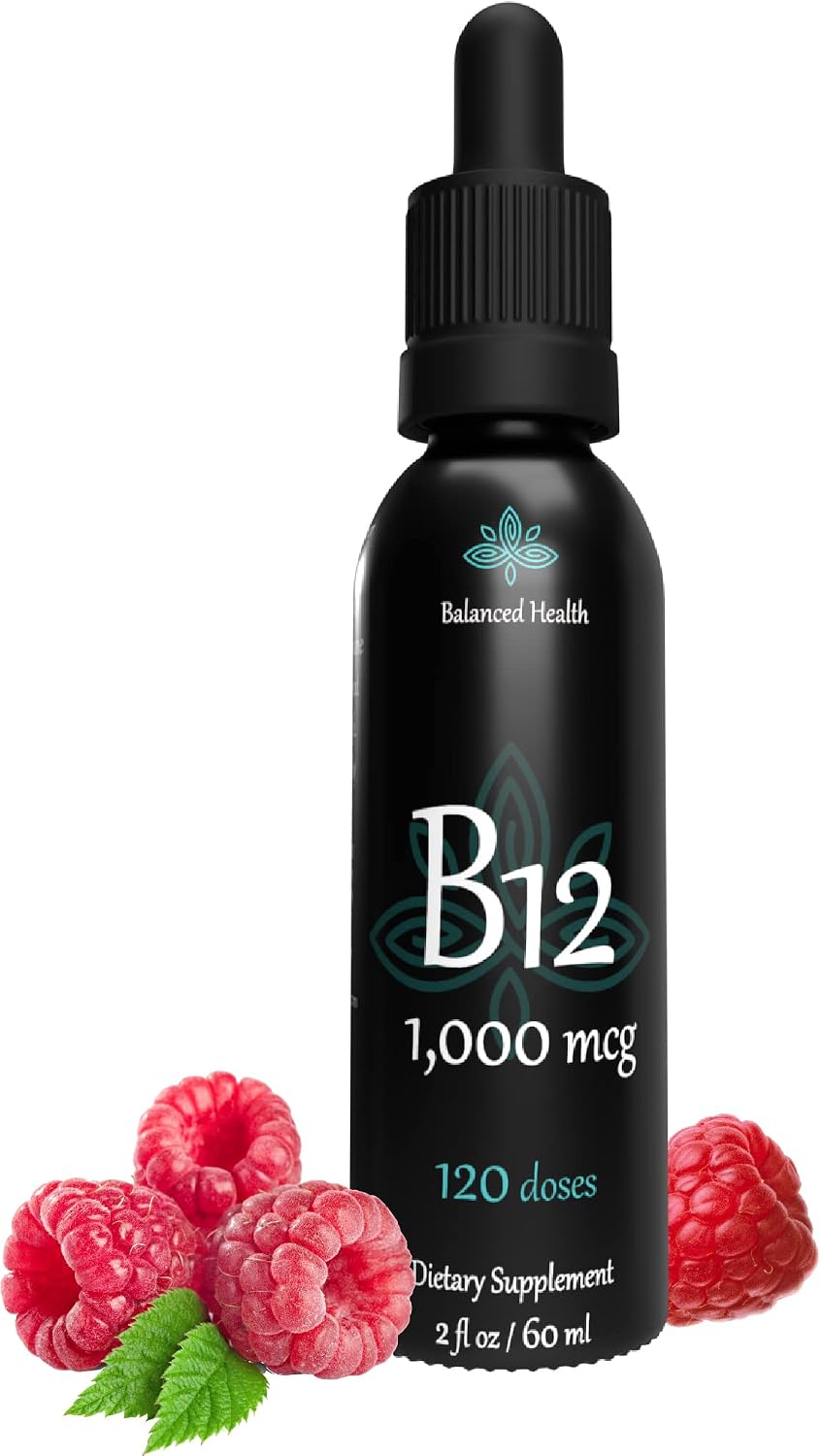 Balanced Health Vitamina B12 1000 mcg - Gotas Sublinguales de Metilcobalamina - Sabor Frambuesa - 120 Servicios