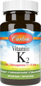 Carlson - Vitamina K2 MK-7 (Menaquinona), 45 mcg, Soporte Óseo, Biodisponibilidad del Calcio, Vitamina K2, 90 Cápsulas Blandas