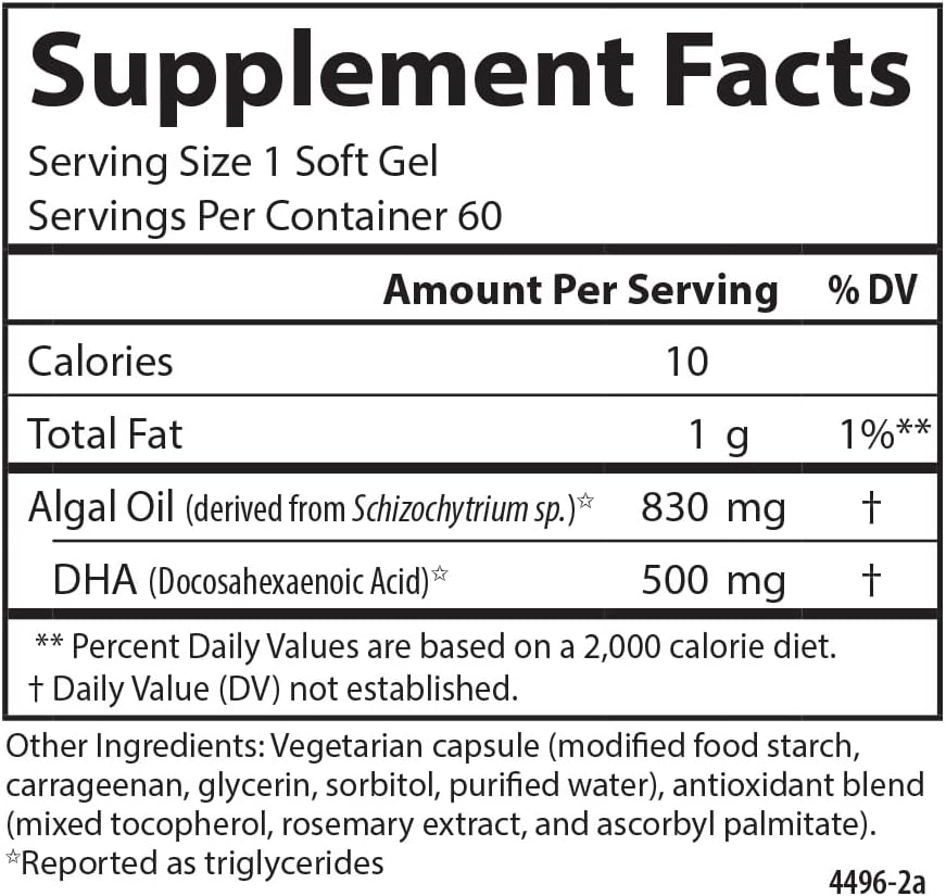 Carlson - DHA Prenatal Vegetariano, 500 mg DHA, De Origen Vegetal, Sostenible, 60 Cápsulas Blandas