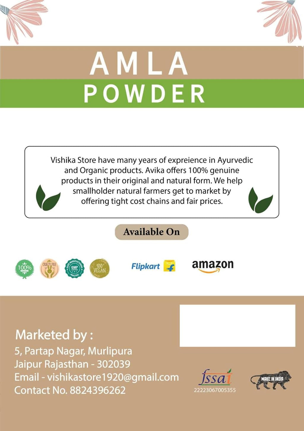 VISHIKA Polvo de Amla Orgánico 100g - Superalimento Ayurvédico con Vitamina C, Vegano y Kosher