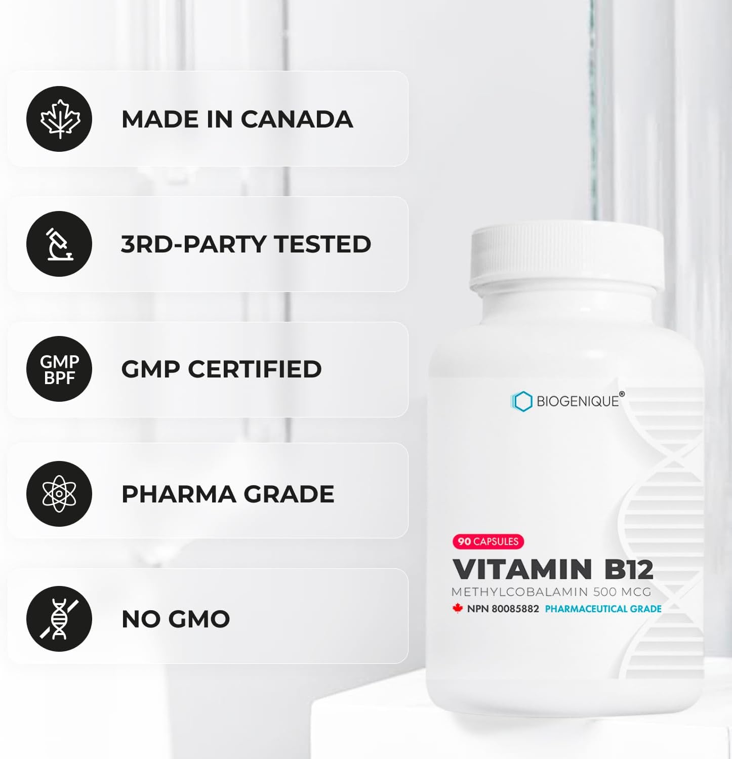 Biogenique Vitamina B12 Metilcobalamina 500 mcg - 90 Cápsulas