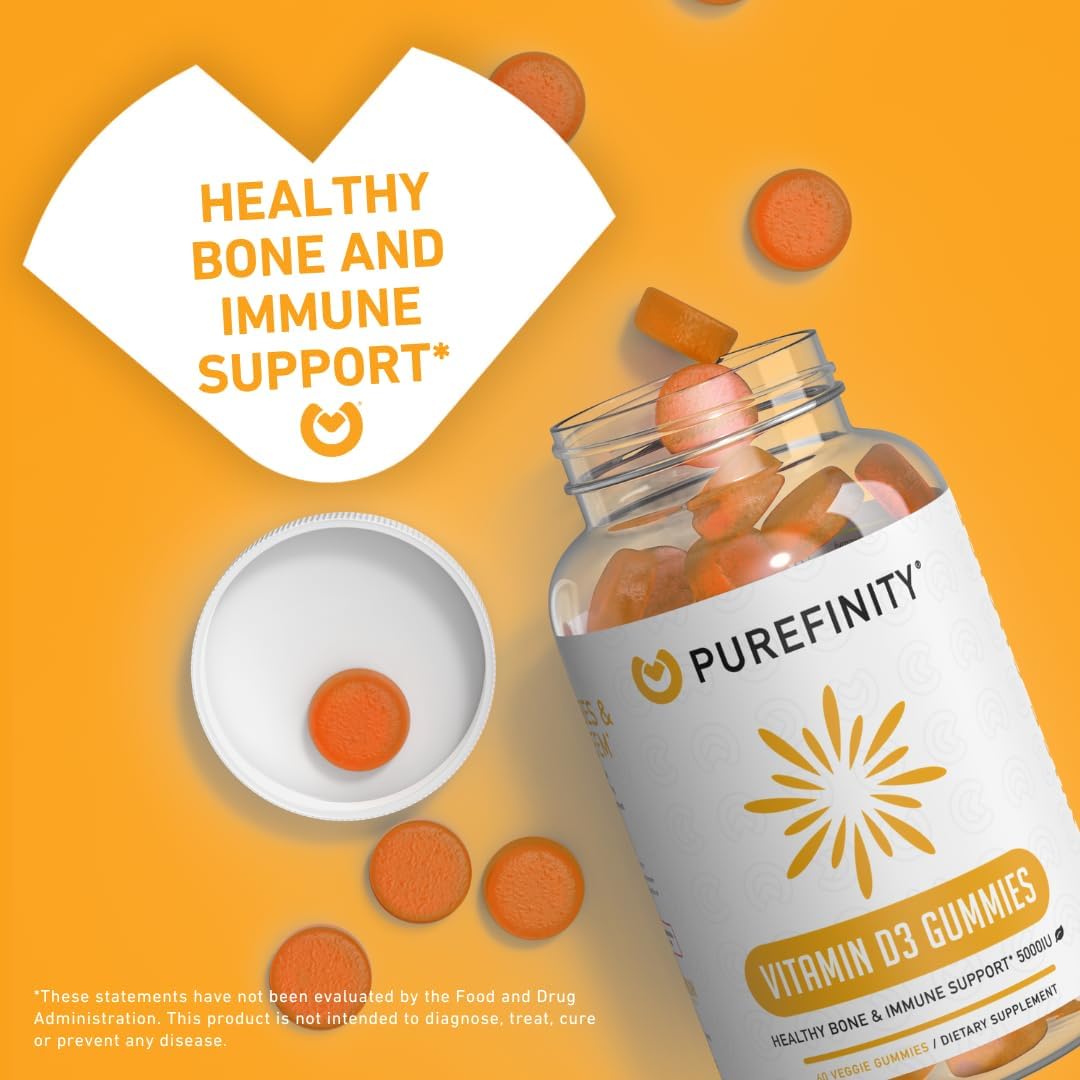 PUREFINITY Vitamina D3 5000 UI Gummies - Suplemento de vitamina D para la salud ósea e inmunitaria