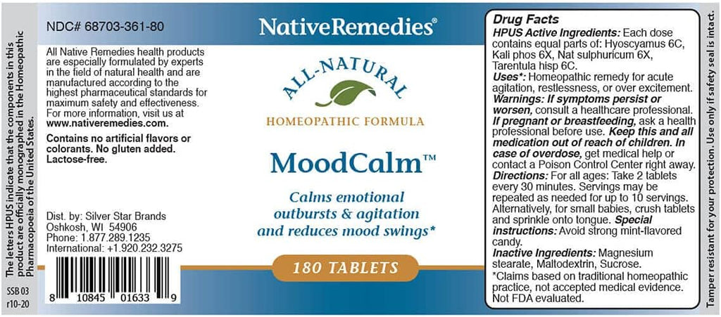 MoodCalm de Native Remedies - 180 Comprimidos Homeopáticos para el Equilibrio Emocional