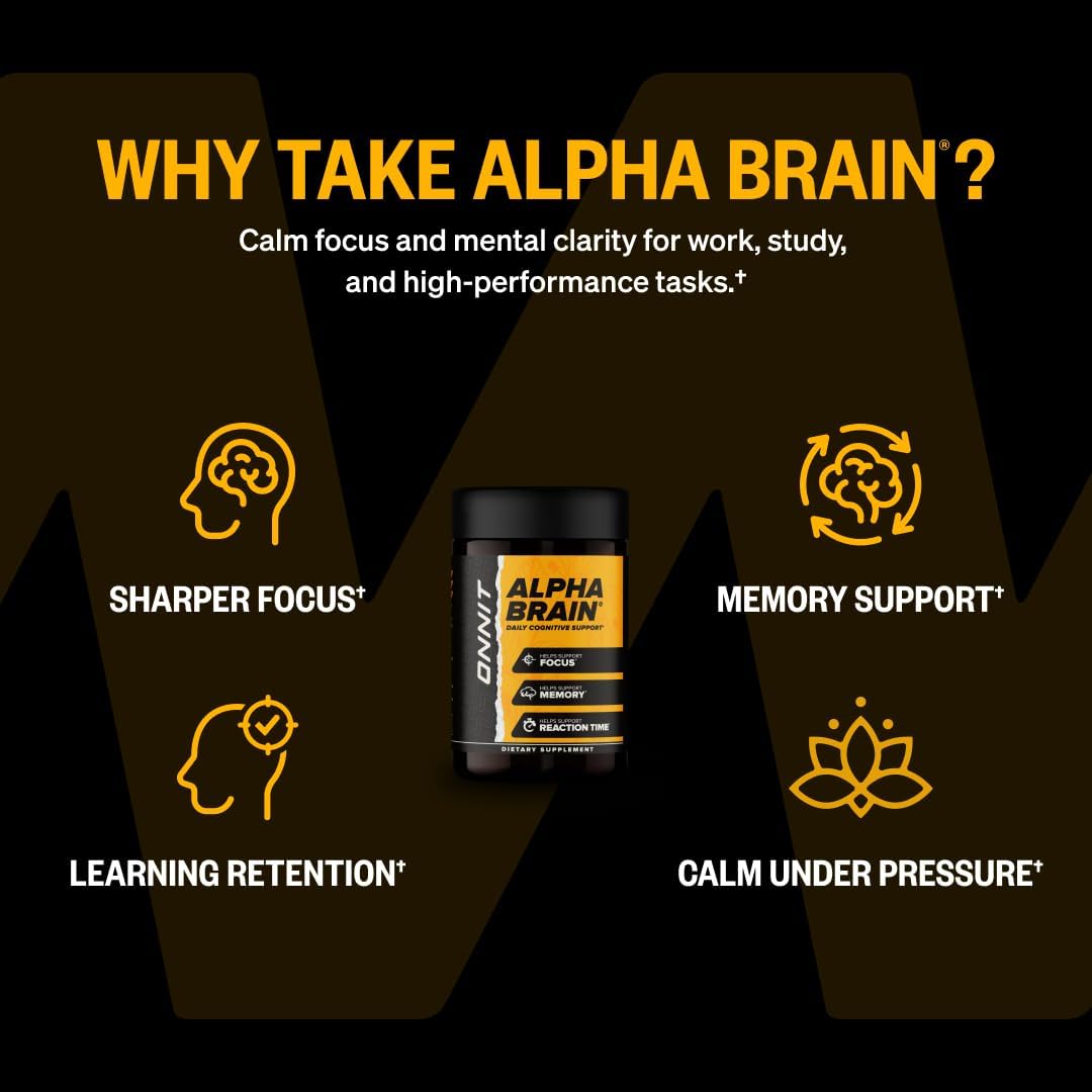 ONNIT Alpha Brain - Suplemento Nootrópico para Concentración, Memoria y Claridad Mental con L-Teanina y Vitamina B6, 30 Cápsulas