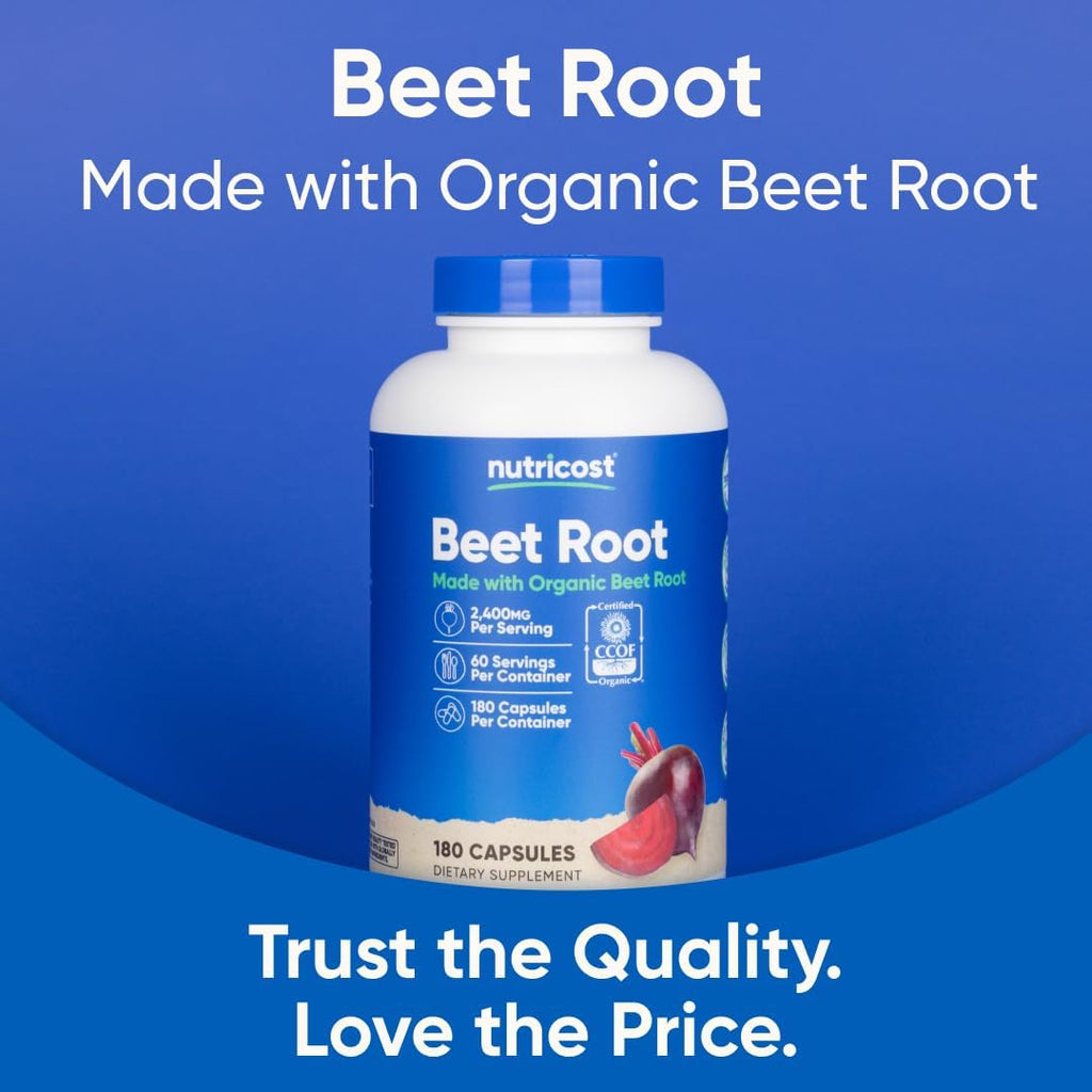 Nutricost Raíz de Remolacha Orgánica 2400mg, 180 Cápsulas - Certificado CCOF