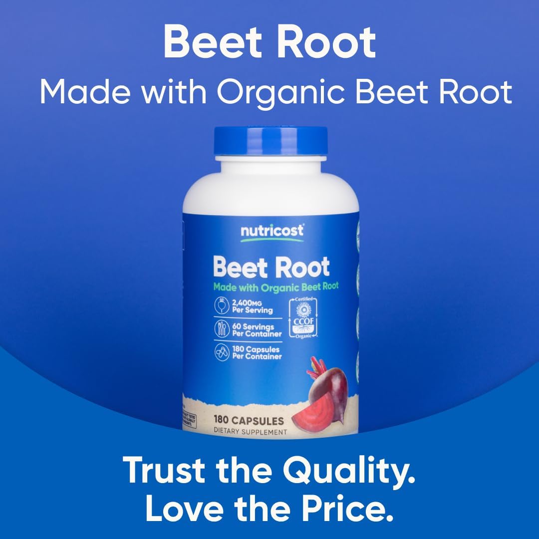 Nutricost Raíz de Remolacha Orgánica 2400mg, 180 Cápsulas - Certificado CCOF