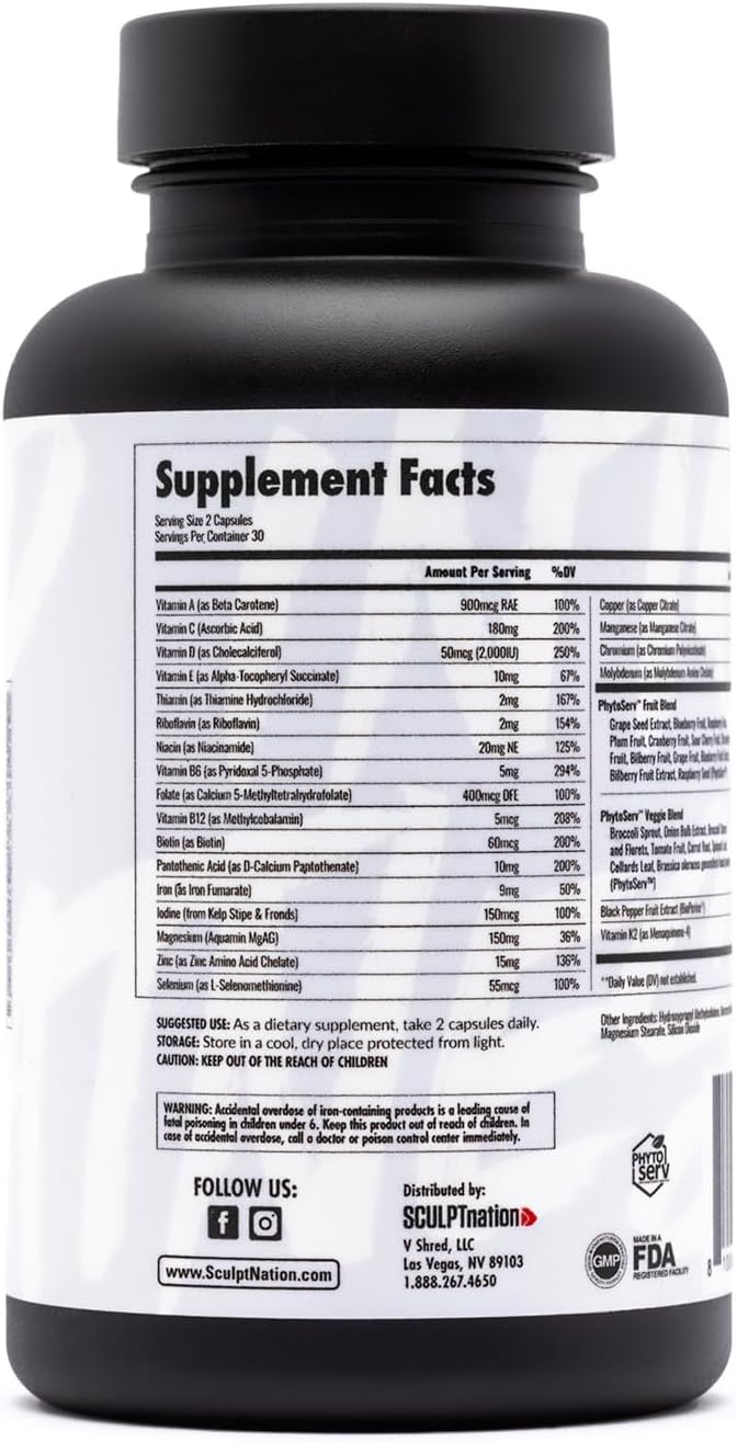 Sculpt Nation Multivitamínico Diario – Apoyo Nutricional con Frutas y Verduras (60 Cápsulas)