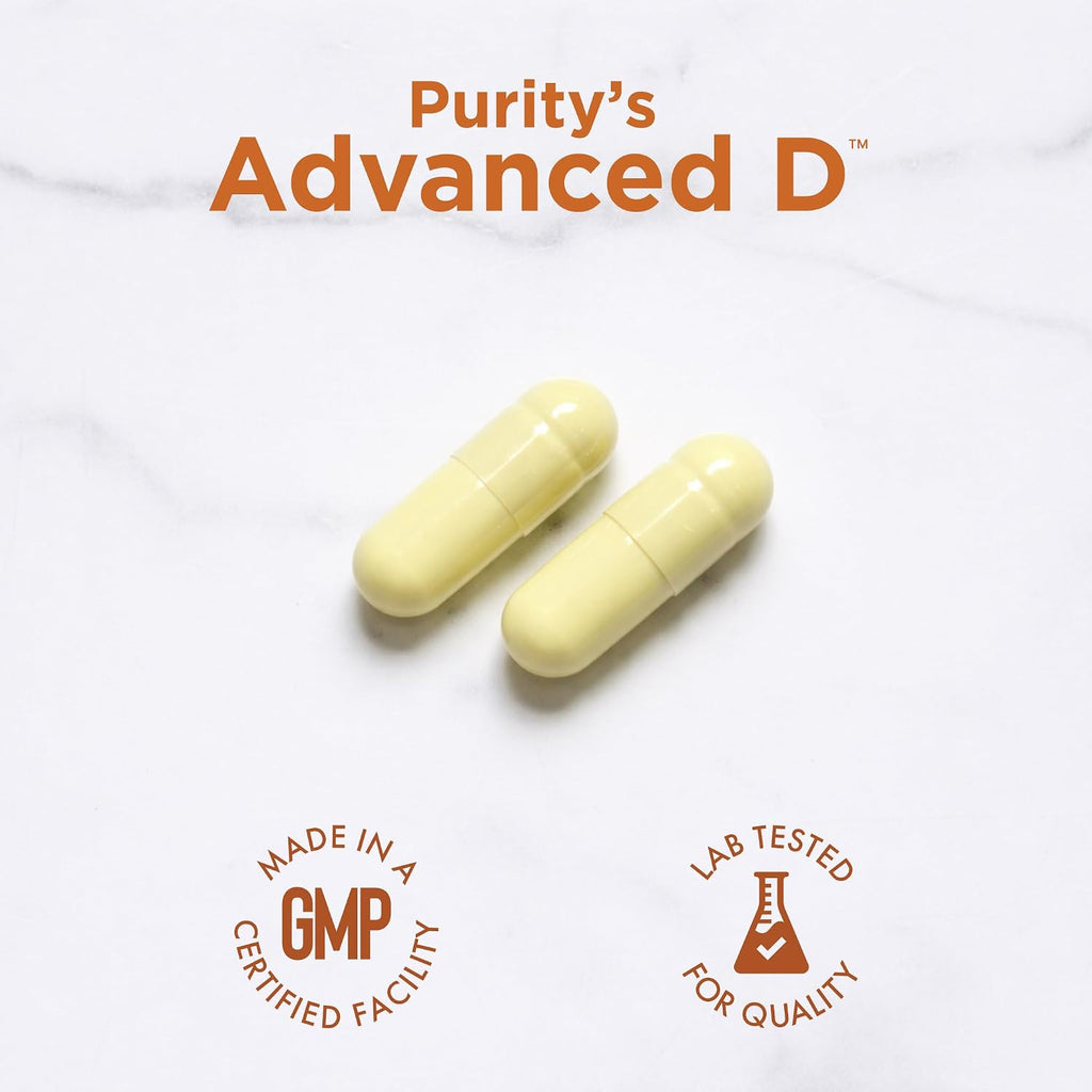 Purity Products Advanced D - Vitamina D3, K2, Zinc, Magnesio, Boro y Taurina - 60 Cápsulas Vegetarianas