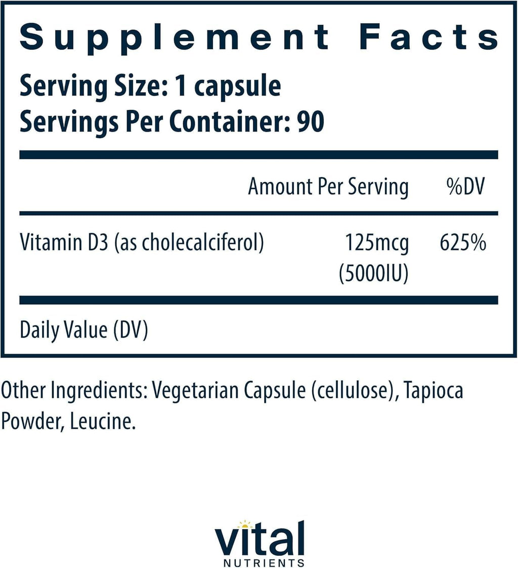 Vital Nutrients Vitamina D3 5000 IU - 90 Cápsulas