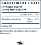 Vital Nutrients Vitamina D3 5000 IU - 90 Cápsulas