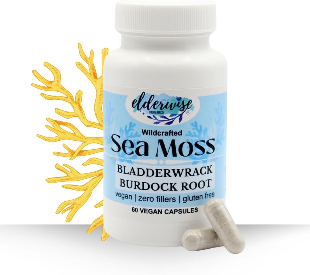Elderwise Sea Moss Cápsulas - Alga Marina con Bardana y Fucus - 60 Cápsulas Veganas