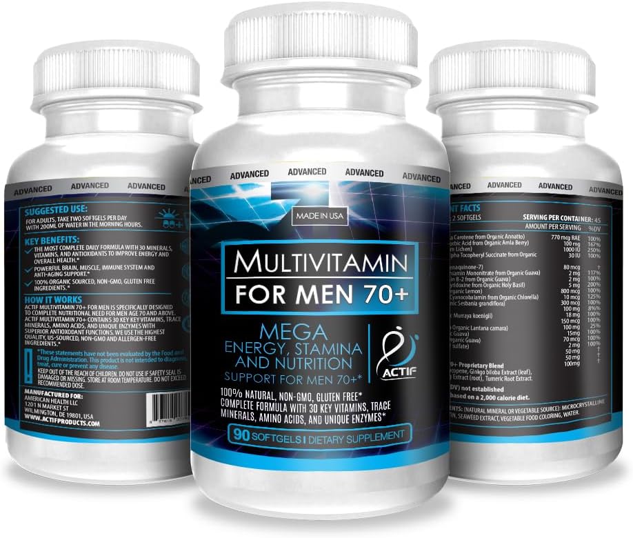ACTIF Multivitamínico para Hombres 70+ con 30 Factores Avanzados, 90 Cápsulas